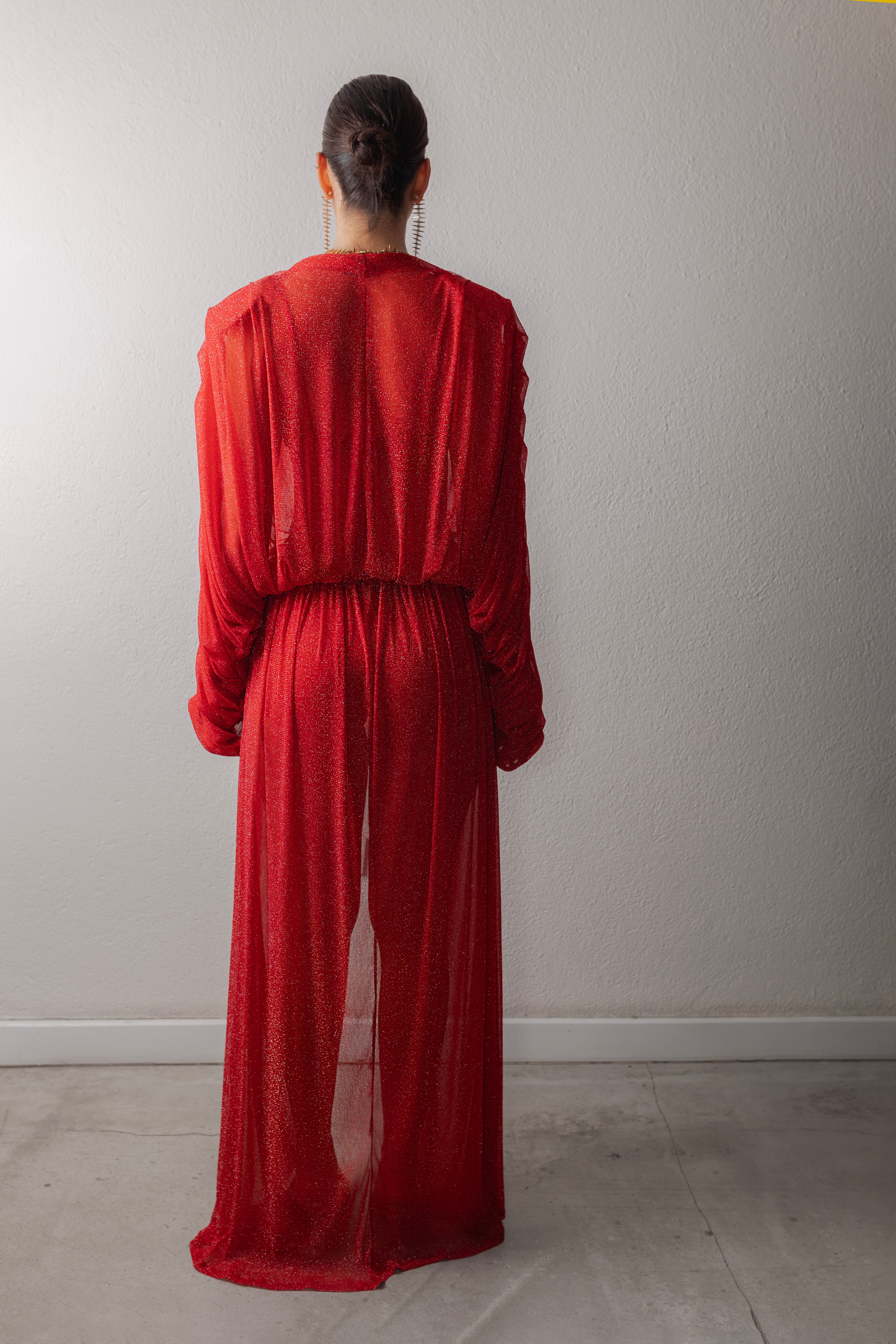 Red pearl dress