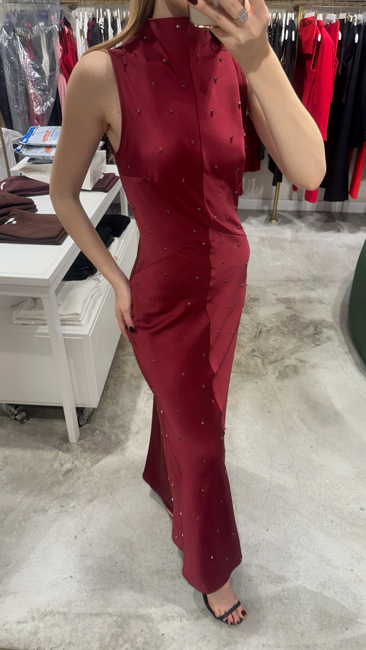 SATEN MIDI ELBİSE