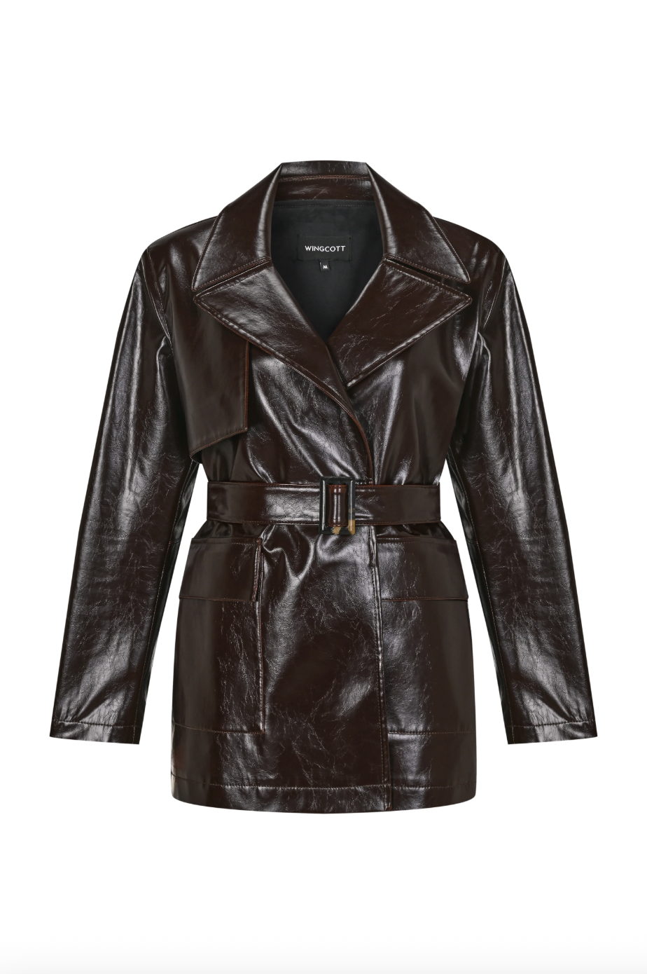 Acı Kahve Kemerli Cep Detaylı Damarlı Deri Ceket