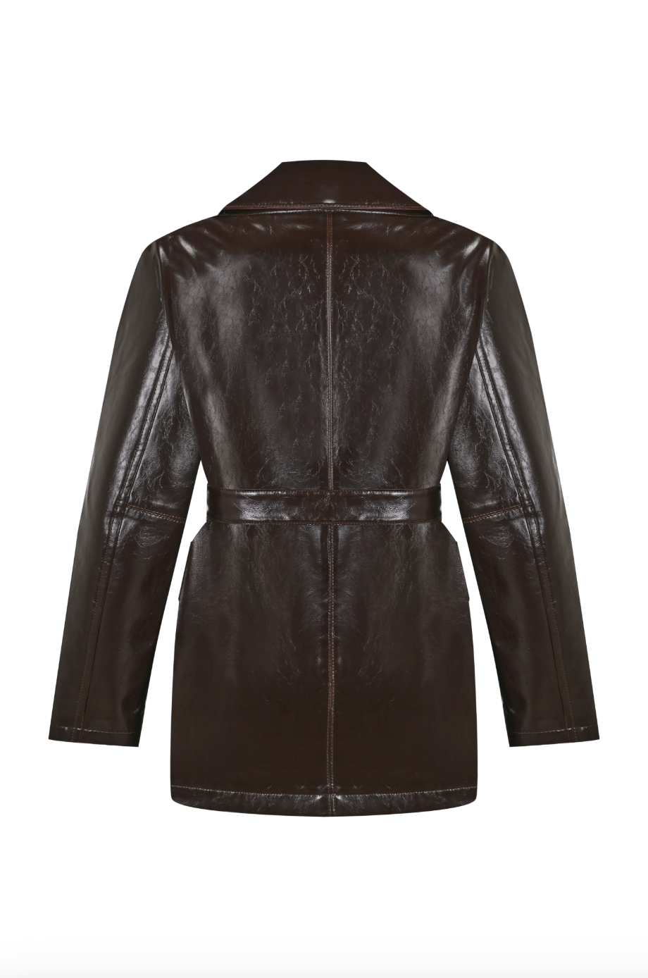 Acı Kahve Kemerli Cep Detaylı Damarlı Deri Ceket