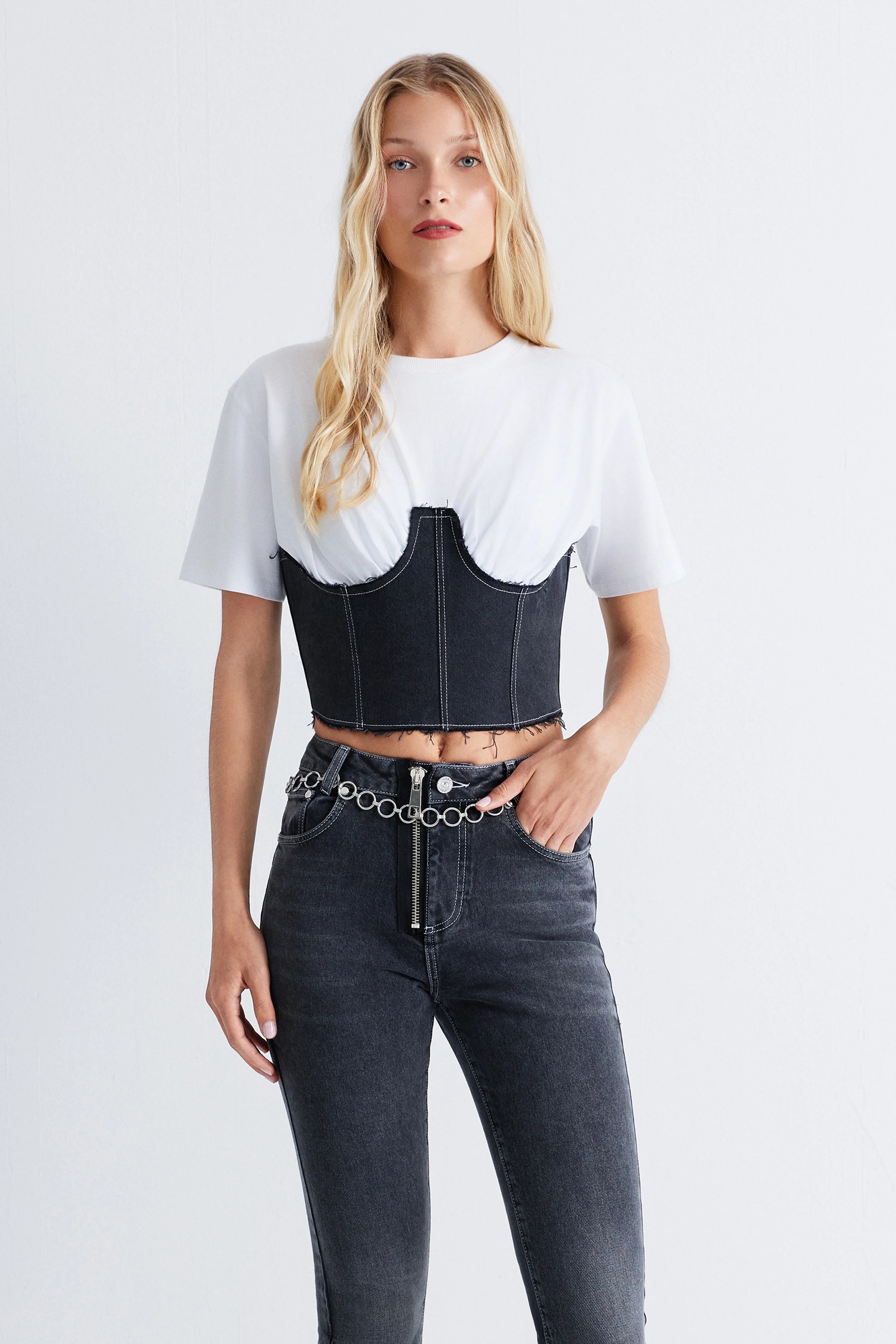 CORSET TEE BLACK DENIM