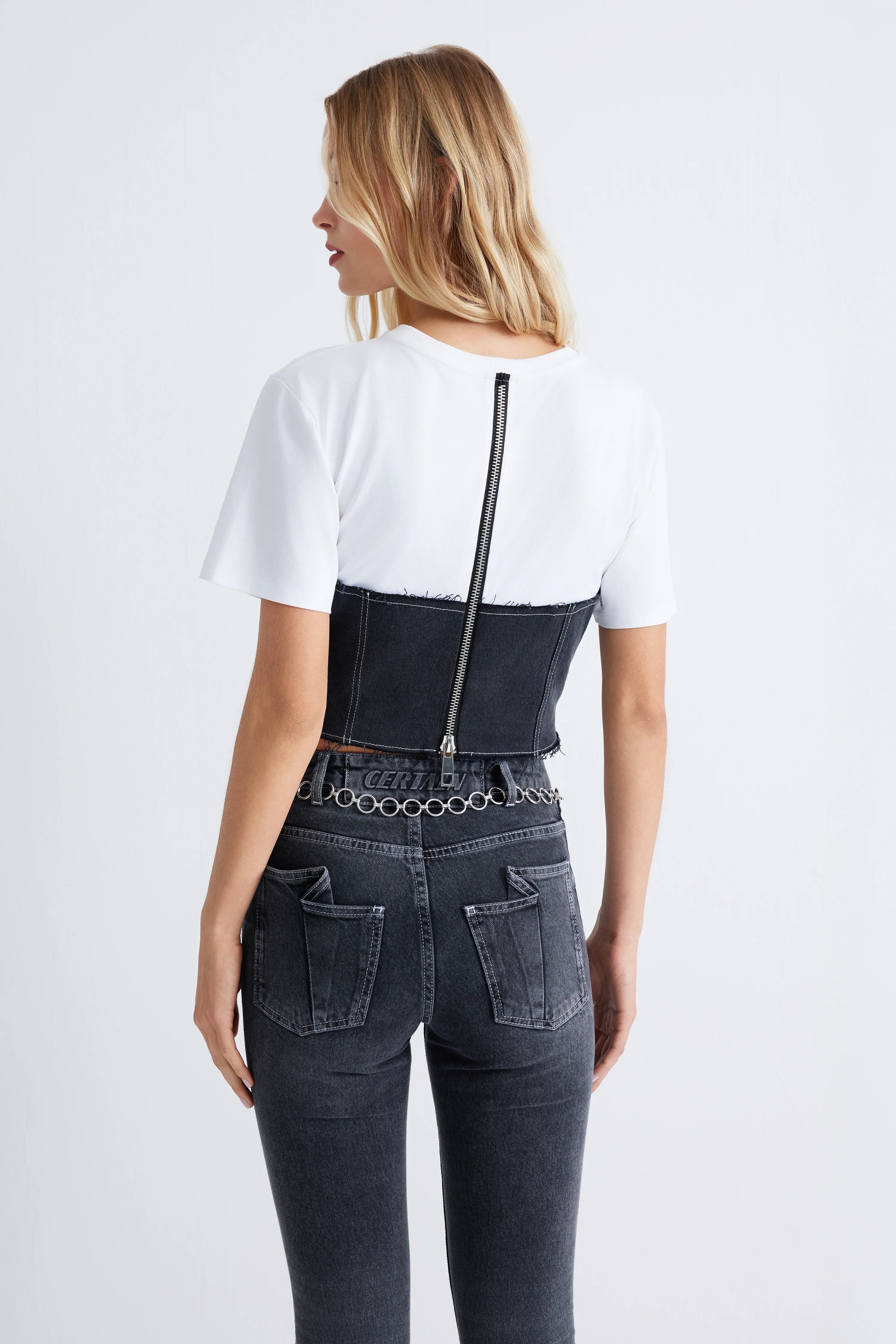 CORSET TEE BLACK DENIM