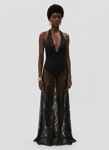 SIRT DETAYLI DANTEL  MAXI DRESS