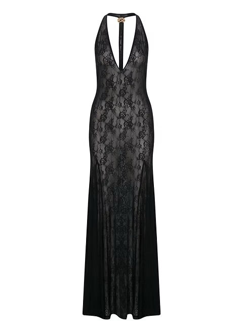 SIRT DETAYLI DANTEL  MAXI DRESS