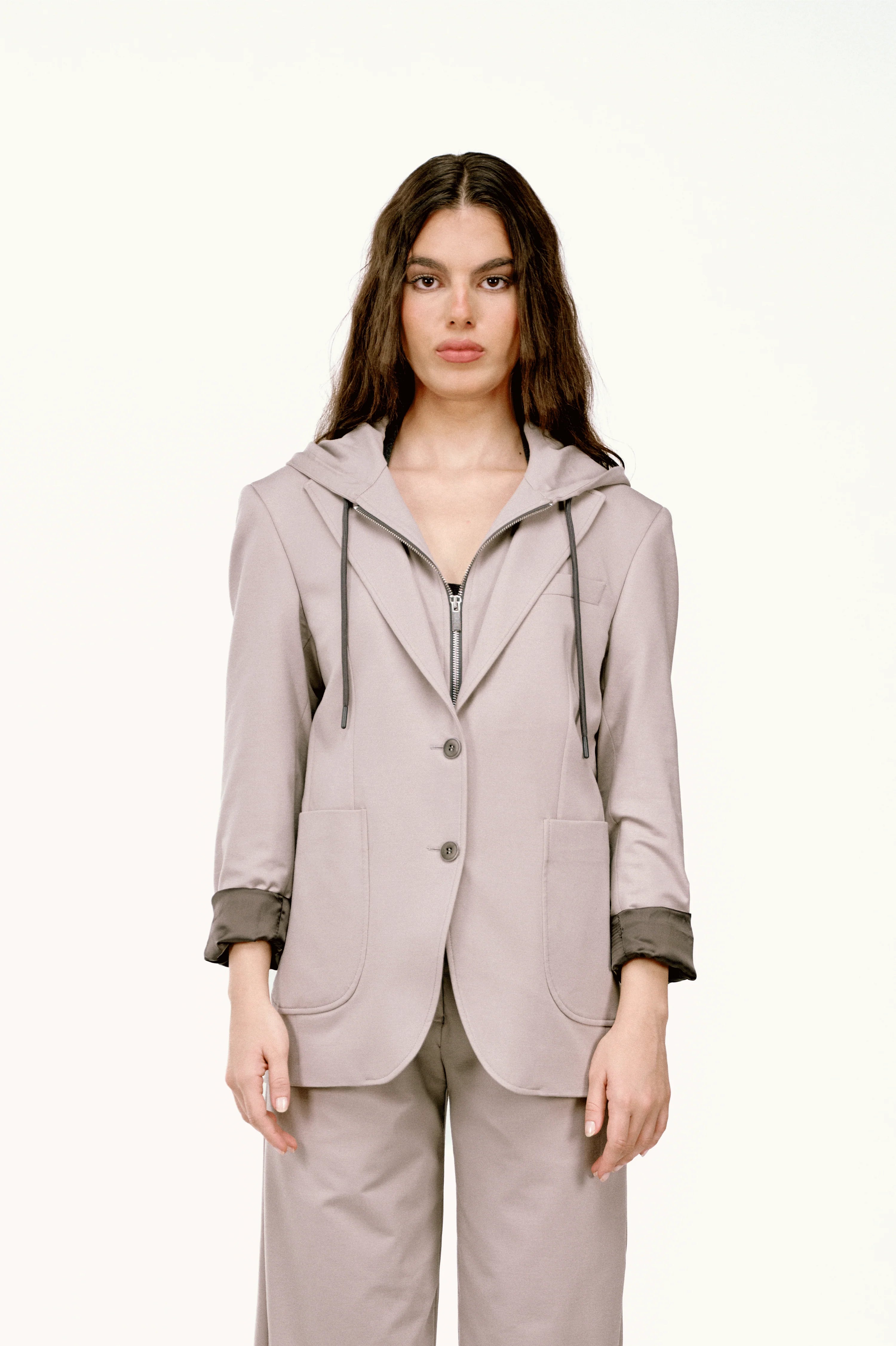 Leo Çıkarılabilir Kapüşonlu Örme Blazer Ceket