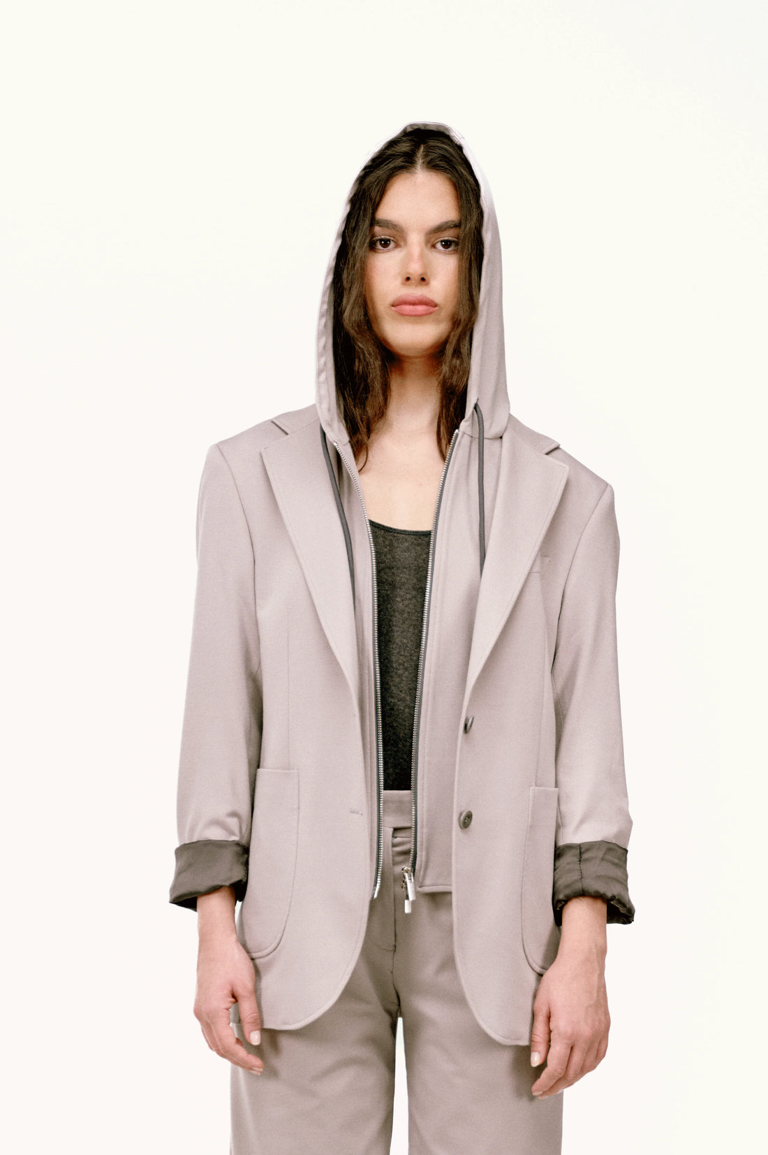 Leo Çıkarılabilir Kapüşonlu Örme Blazer Ceket