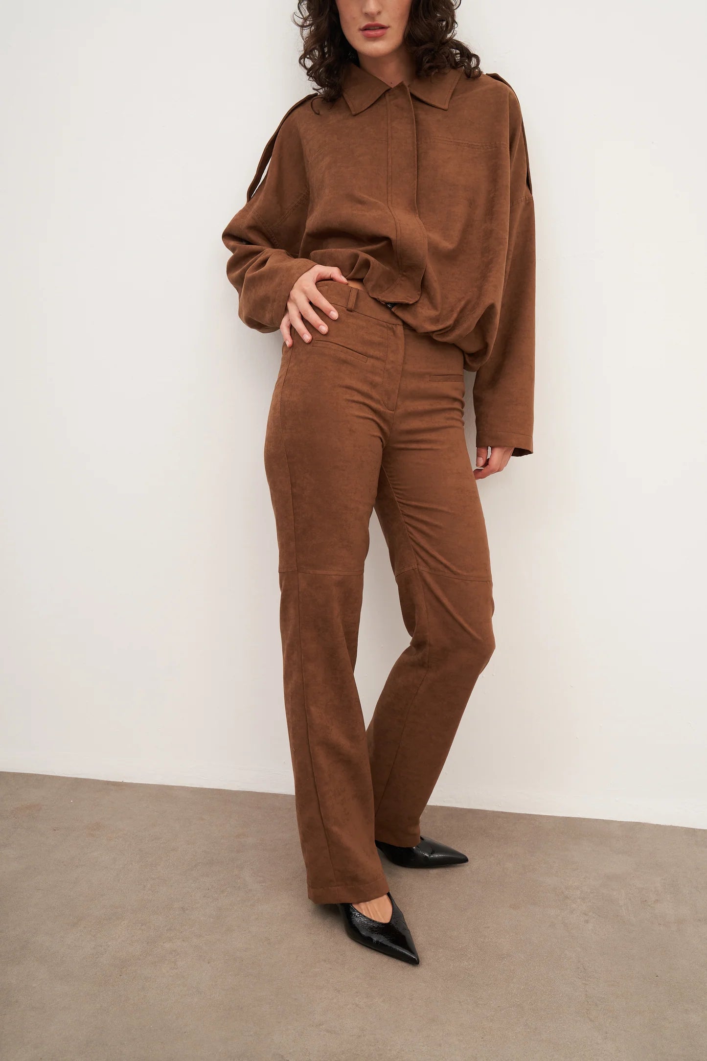 Taba Süet Flare Pantolon