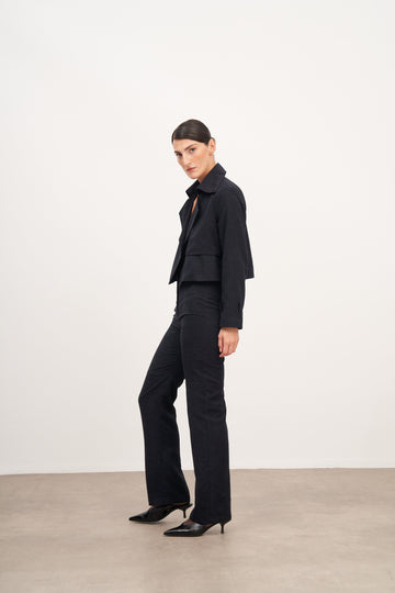 Lacivert Süet Kemerli Kısa Ceket