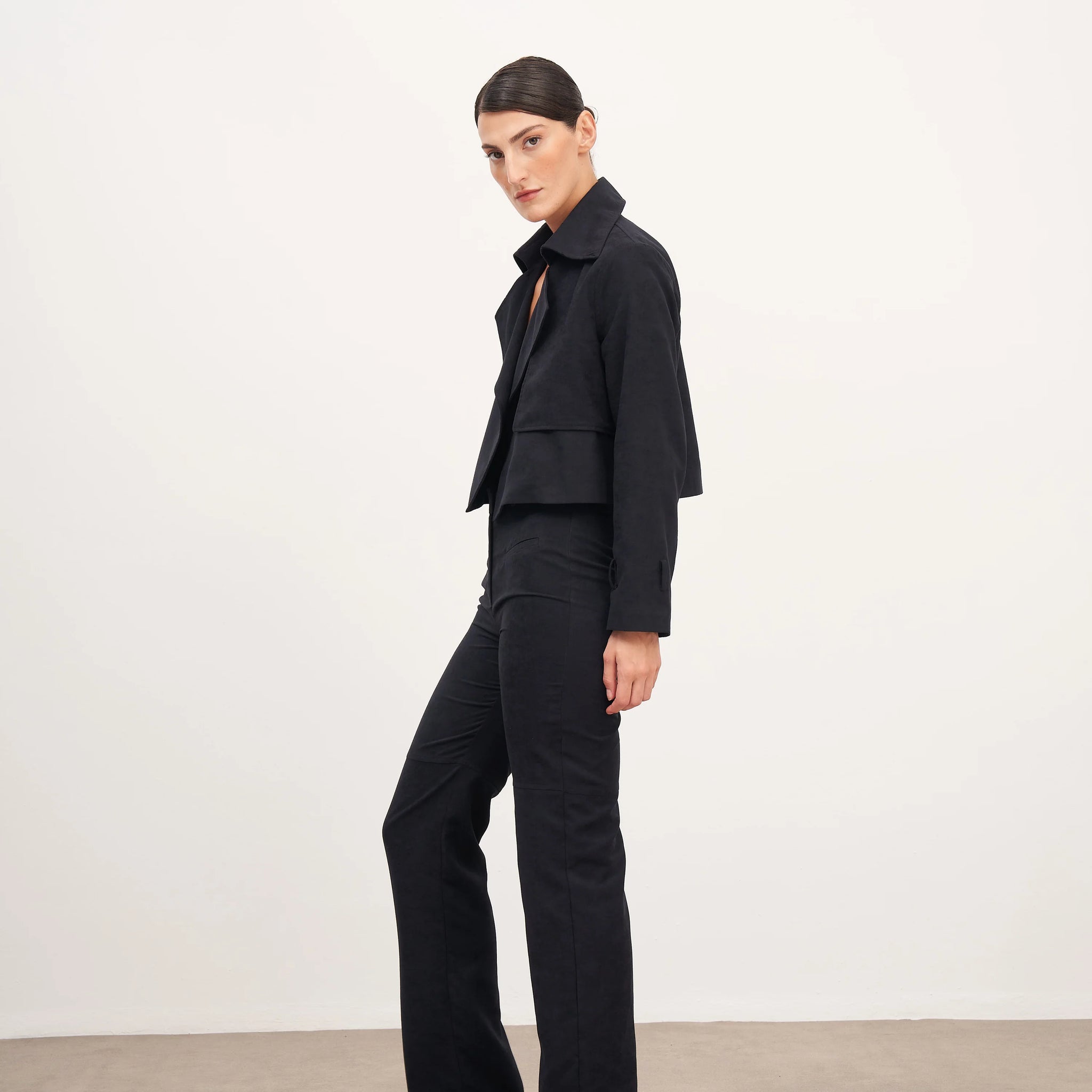 Lacivert Süet Düz Kesim Pantolon