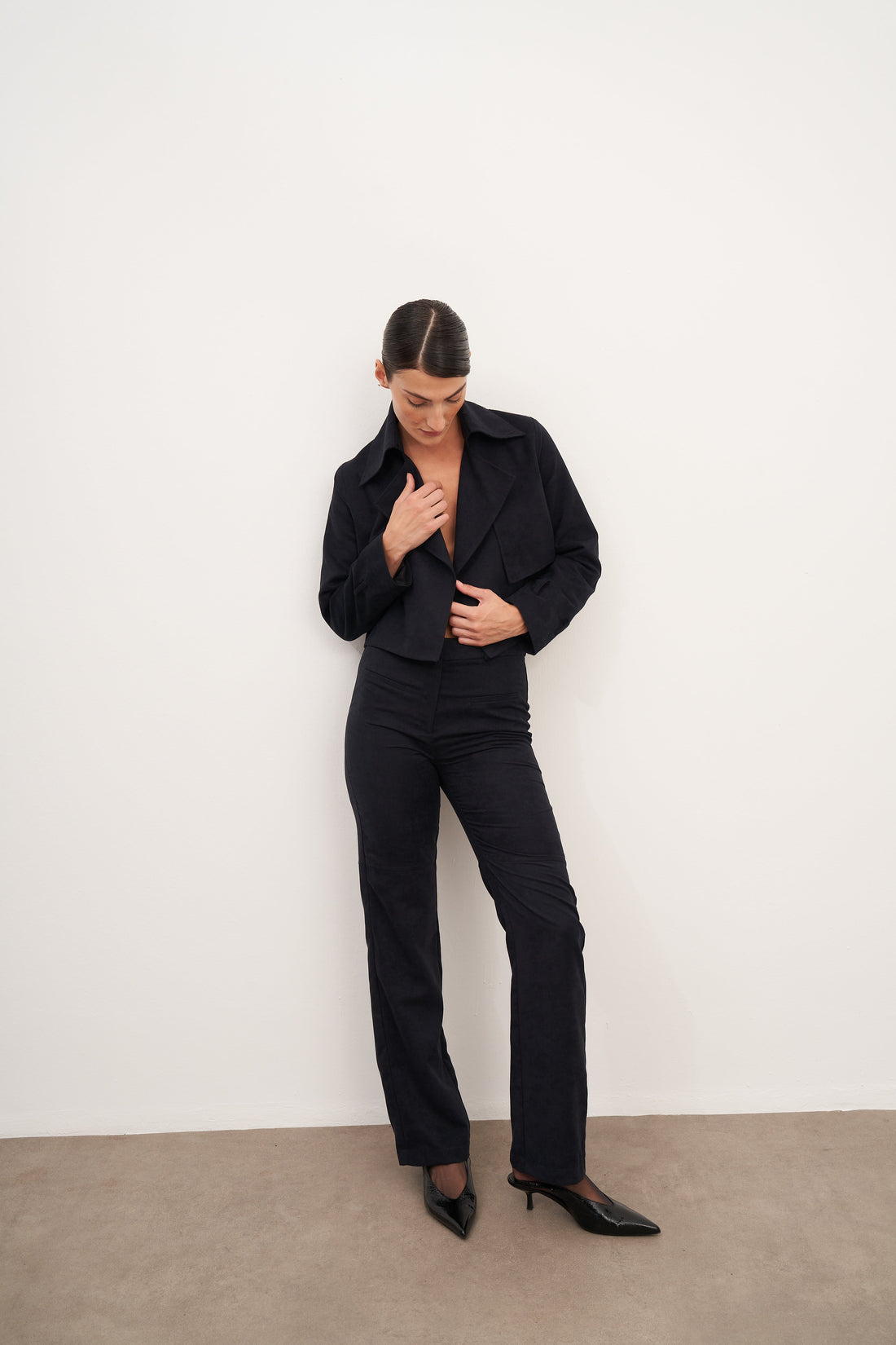 Lacivert Süet Flare Pantolon