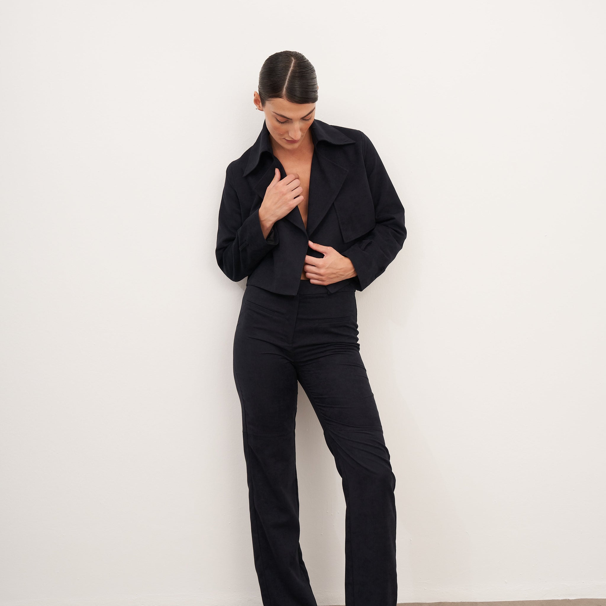 Lacivert Süet Flare Pantolon