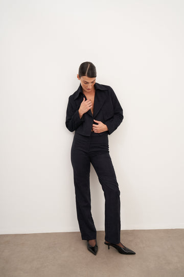 Lacivert Süet Flare Pantolon