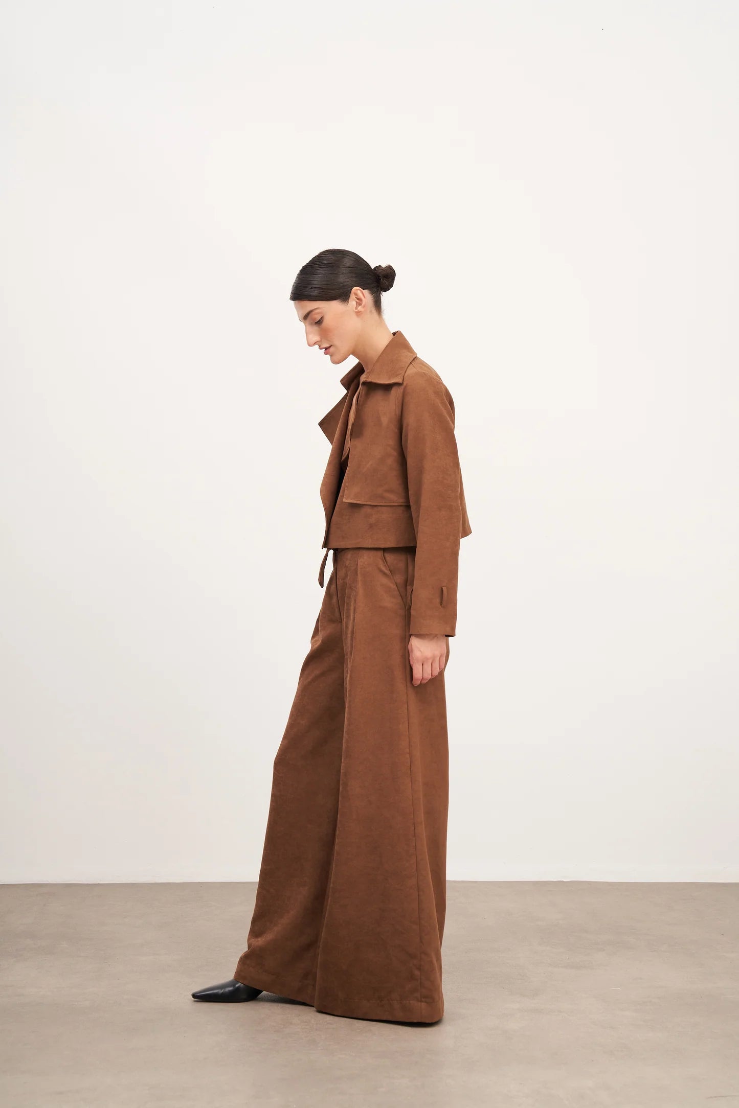 Taba Süet Kemerli Kısa Ceket