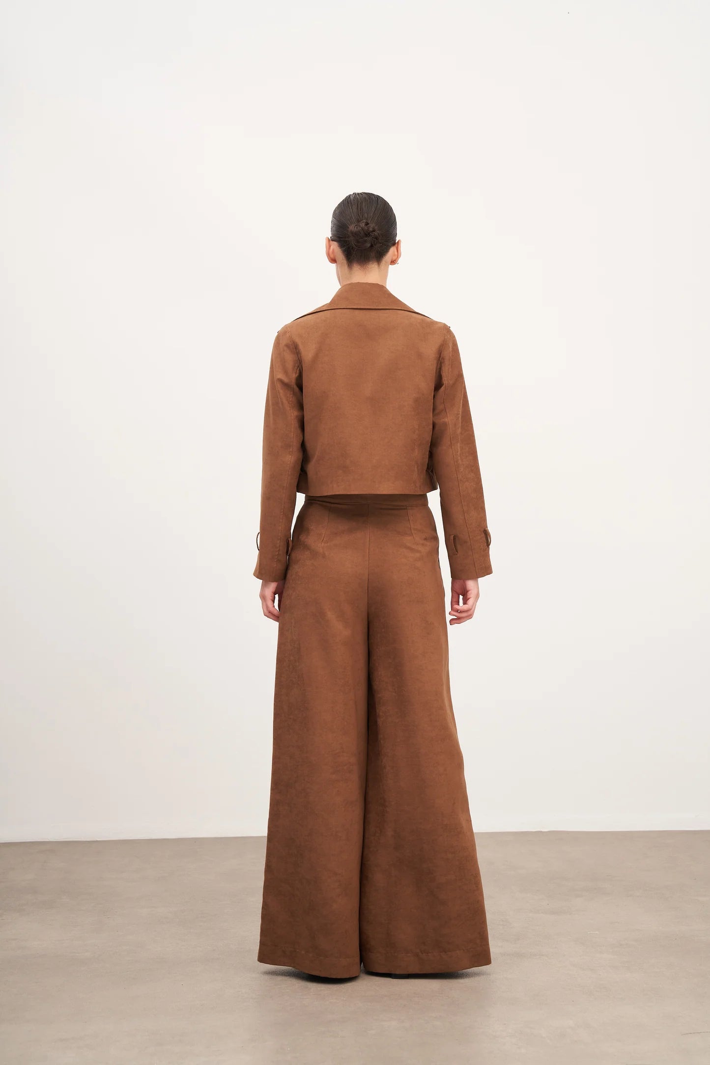 Taba Süet Kemerli Kısa Ceket