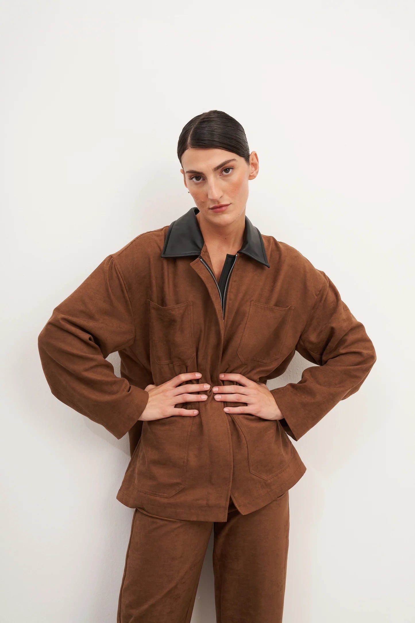 Taba Süet Deri ve Cep Detaylı Ceket