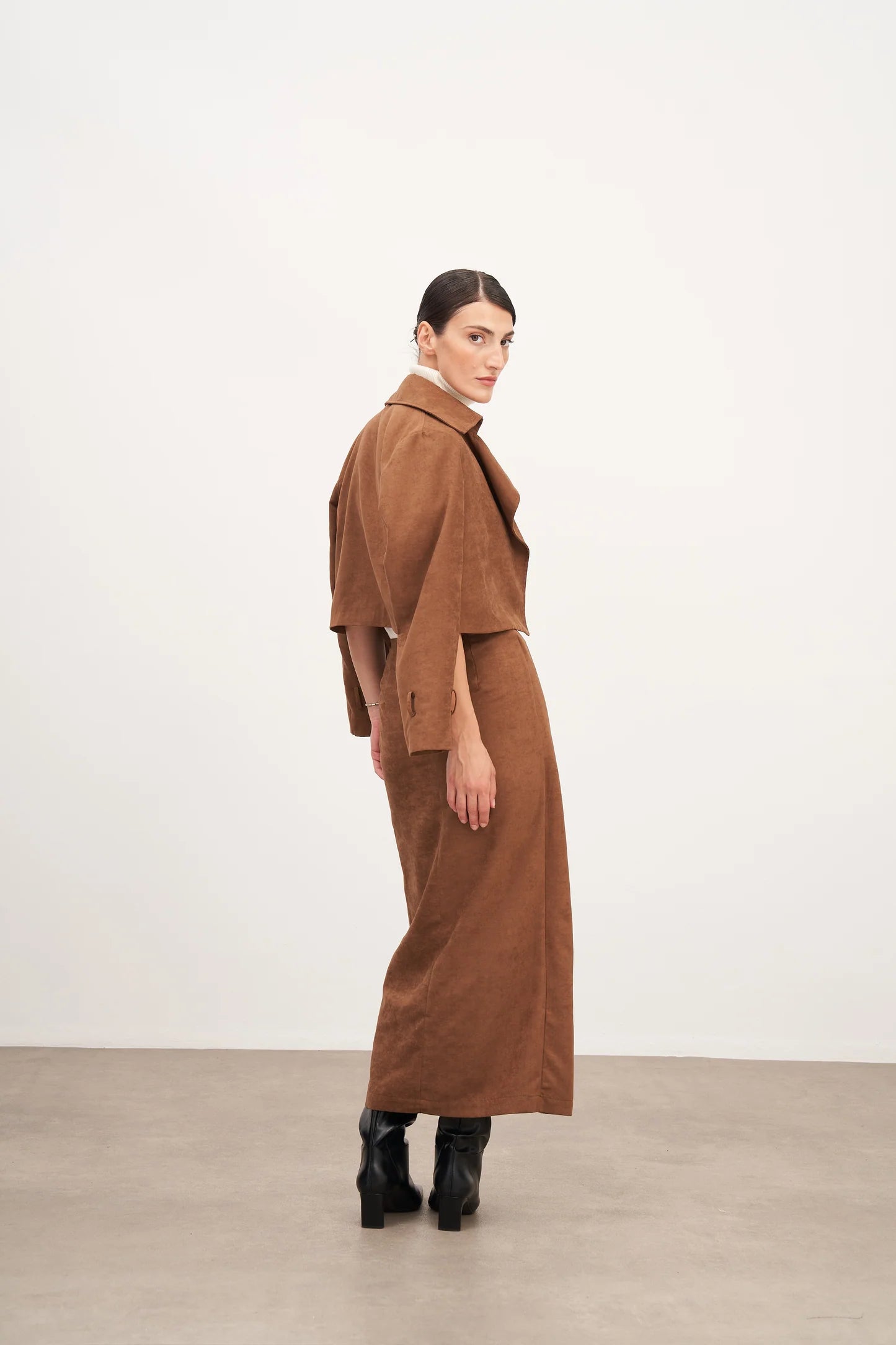 Taba Süet Bağlamalı Uzun Etek