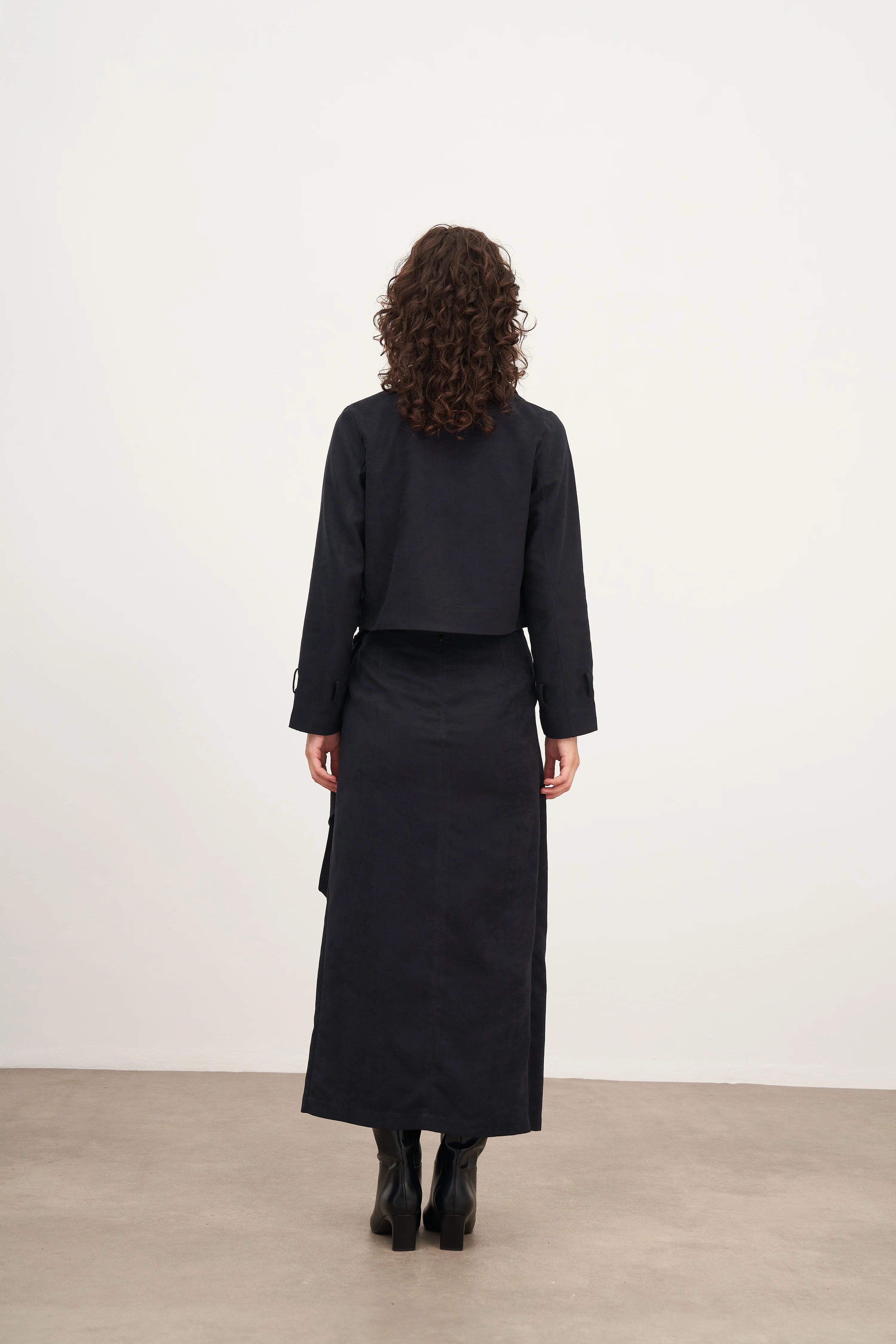 Lacivert Süet Bağlamalı Uzun Etek