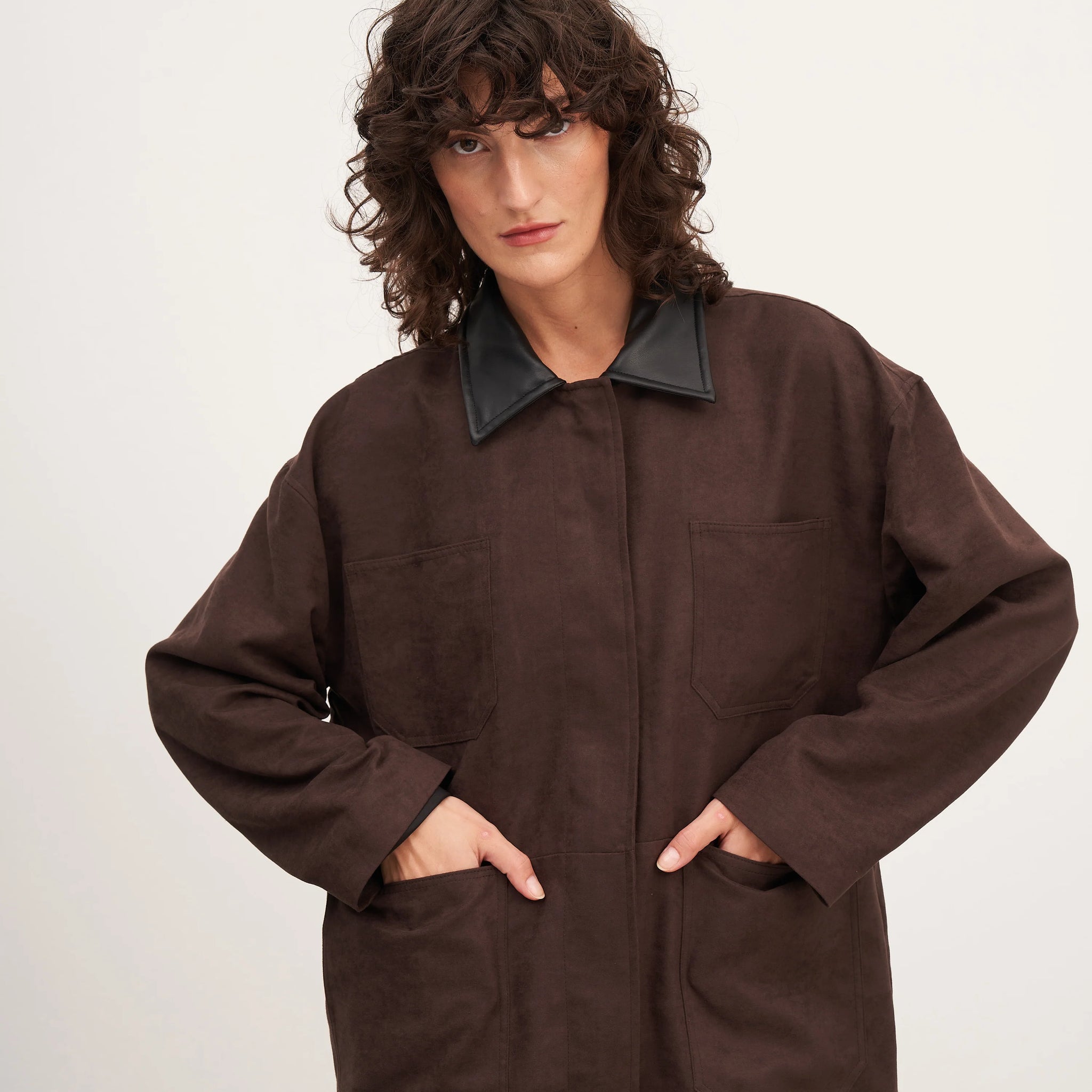 Acı Kahve Süet Deri ve Cep Detaylı Ceket