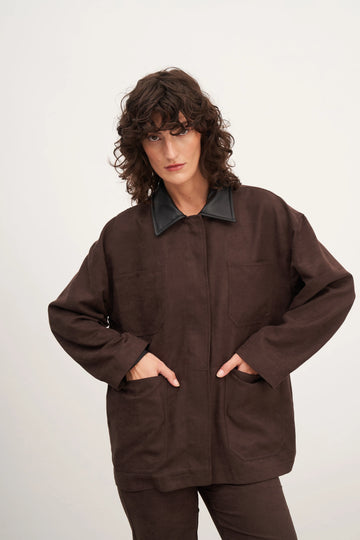 Acı Kahve Süet Deri ve Cep Detaylı Ceket