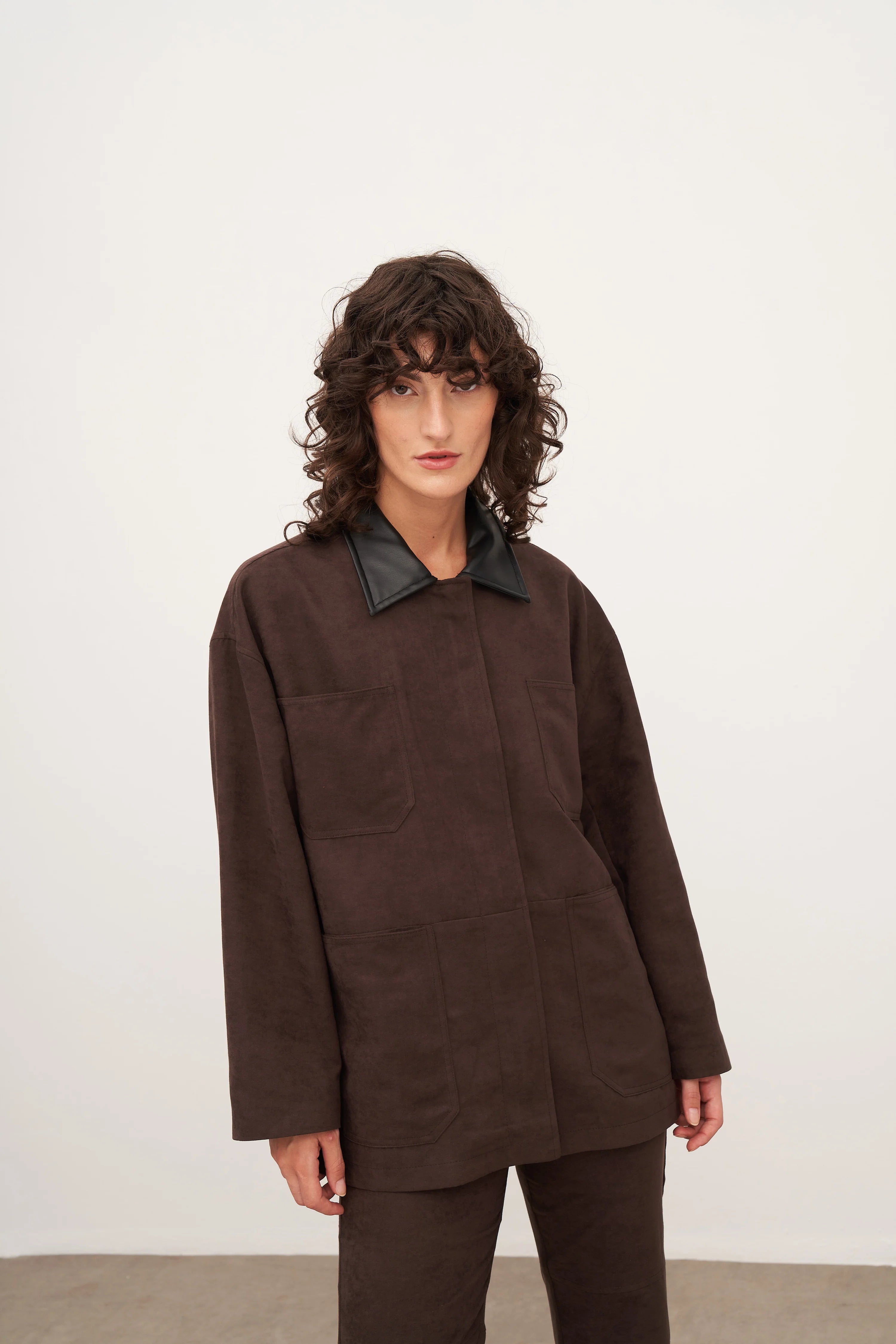 Acı Kahve Süet Deri ve Cep Detaylı Ceket