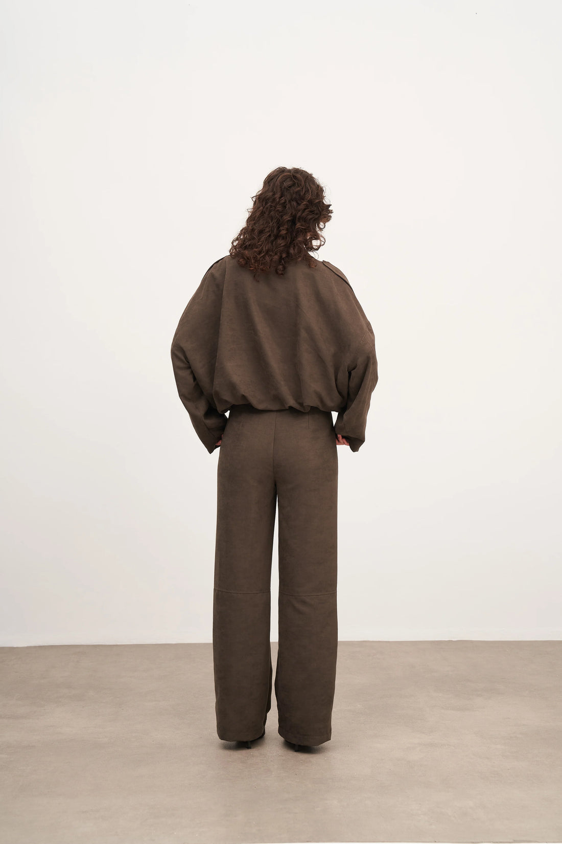 Haki Süet Düz Kesim Pantolon