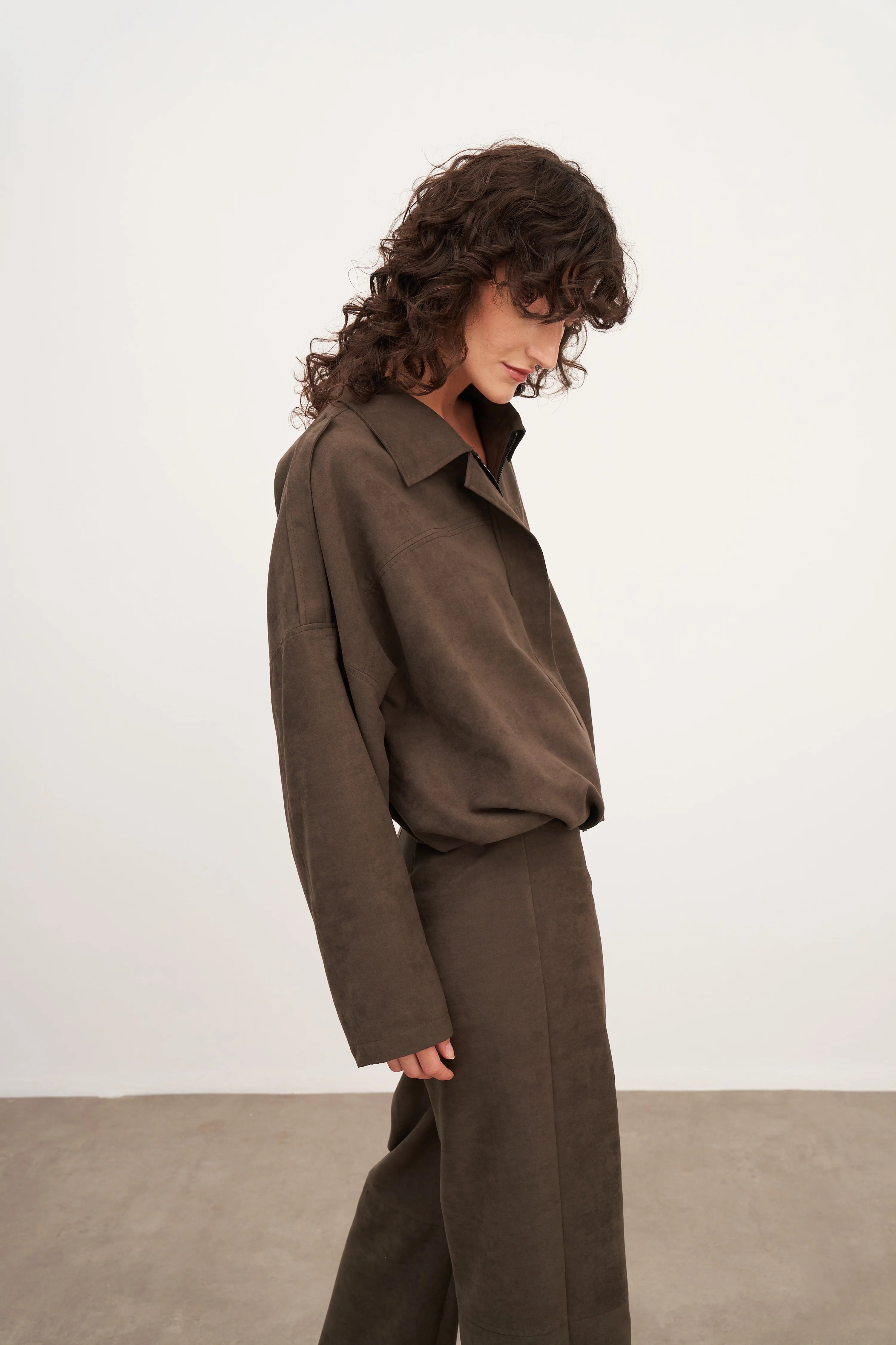 Haki Süet Balon Form Ceket