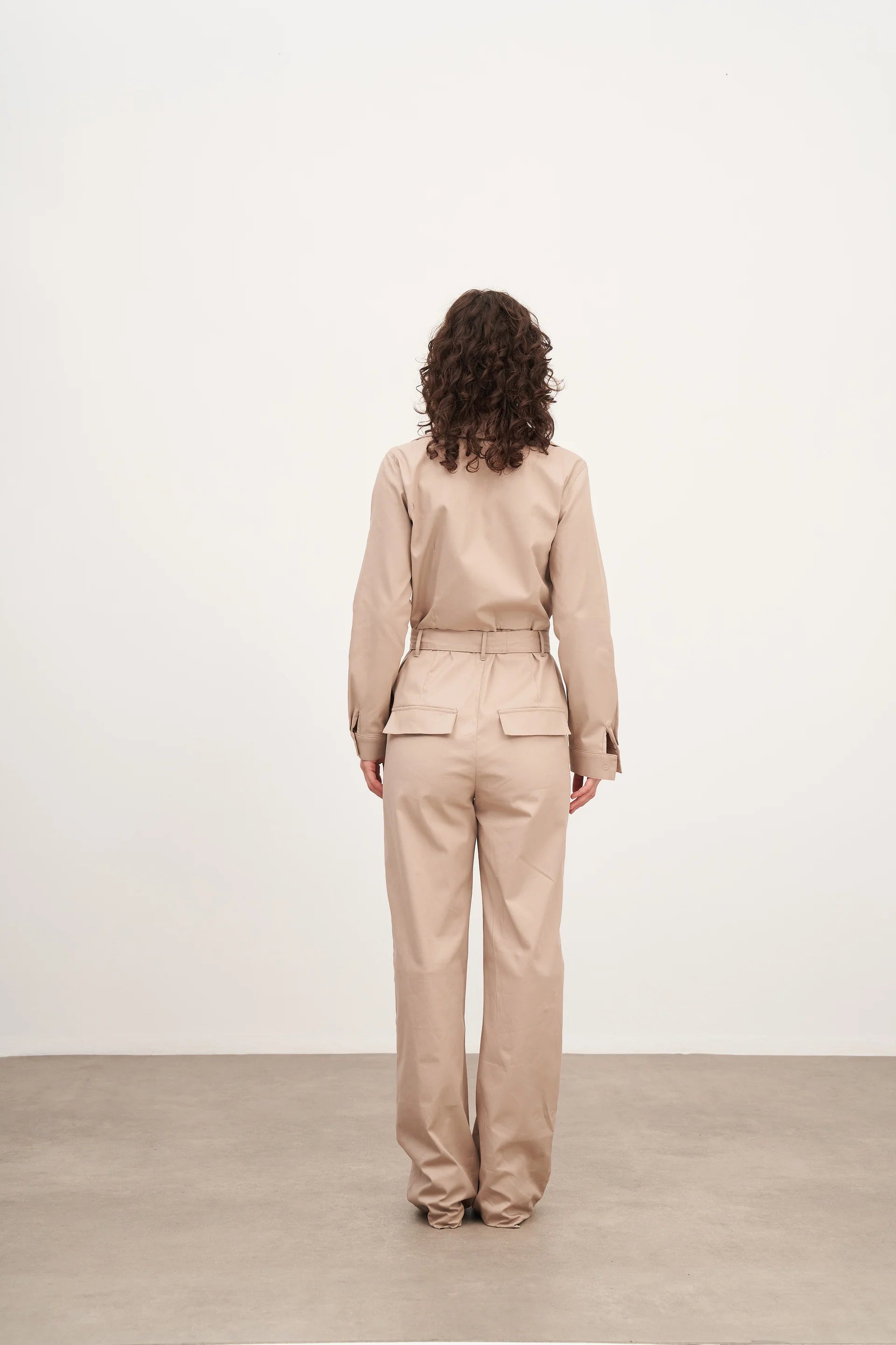 Fermuar ve Kuşak Detaylı Kanvas Tulum