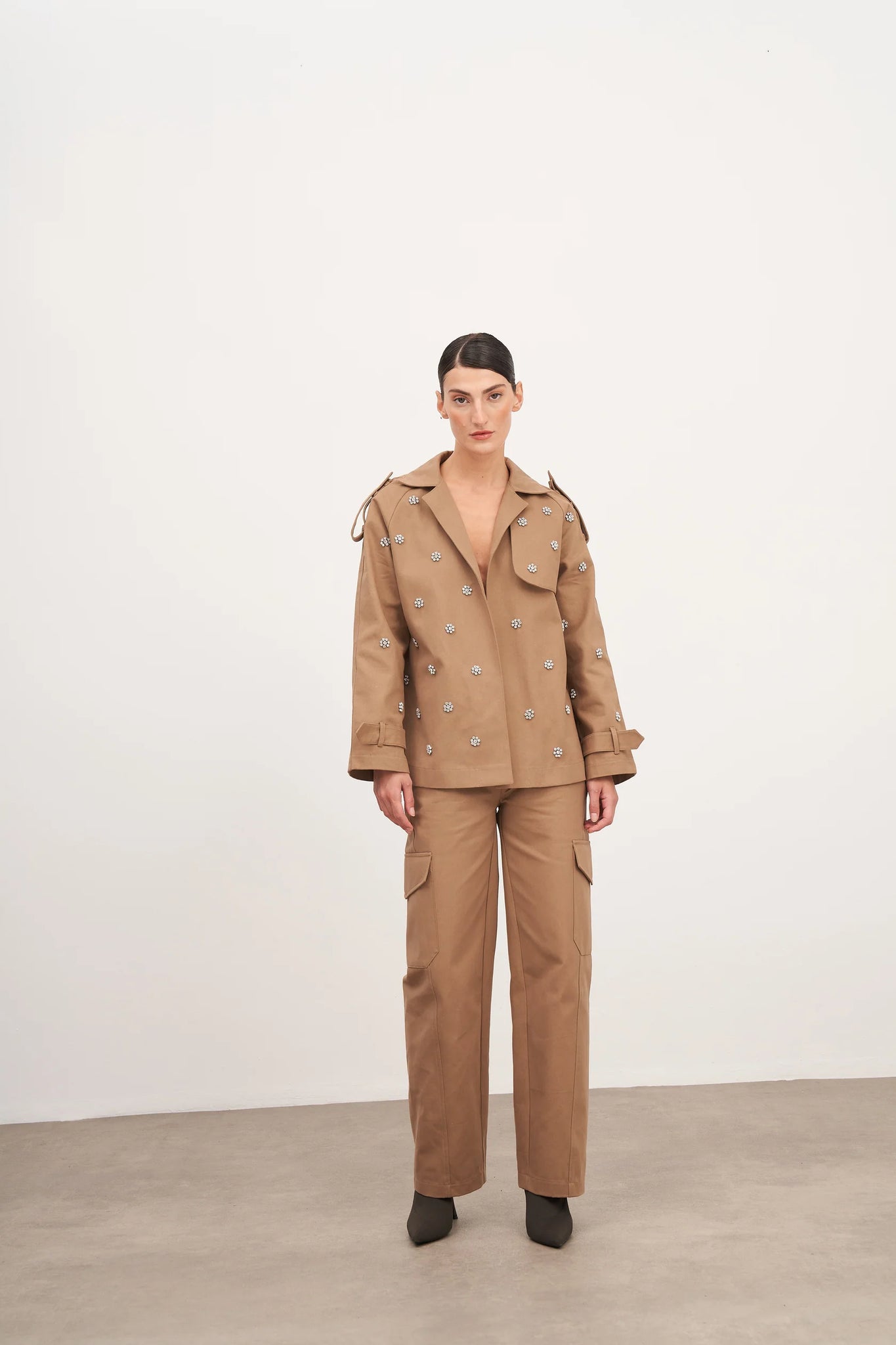 Taş İşlemeli Kanvas Ceket