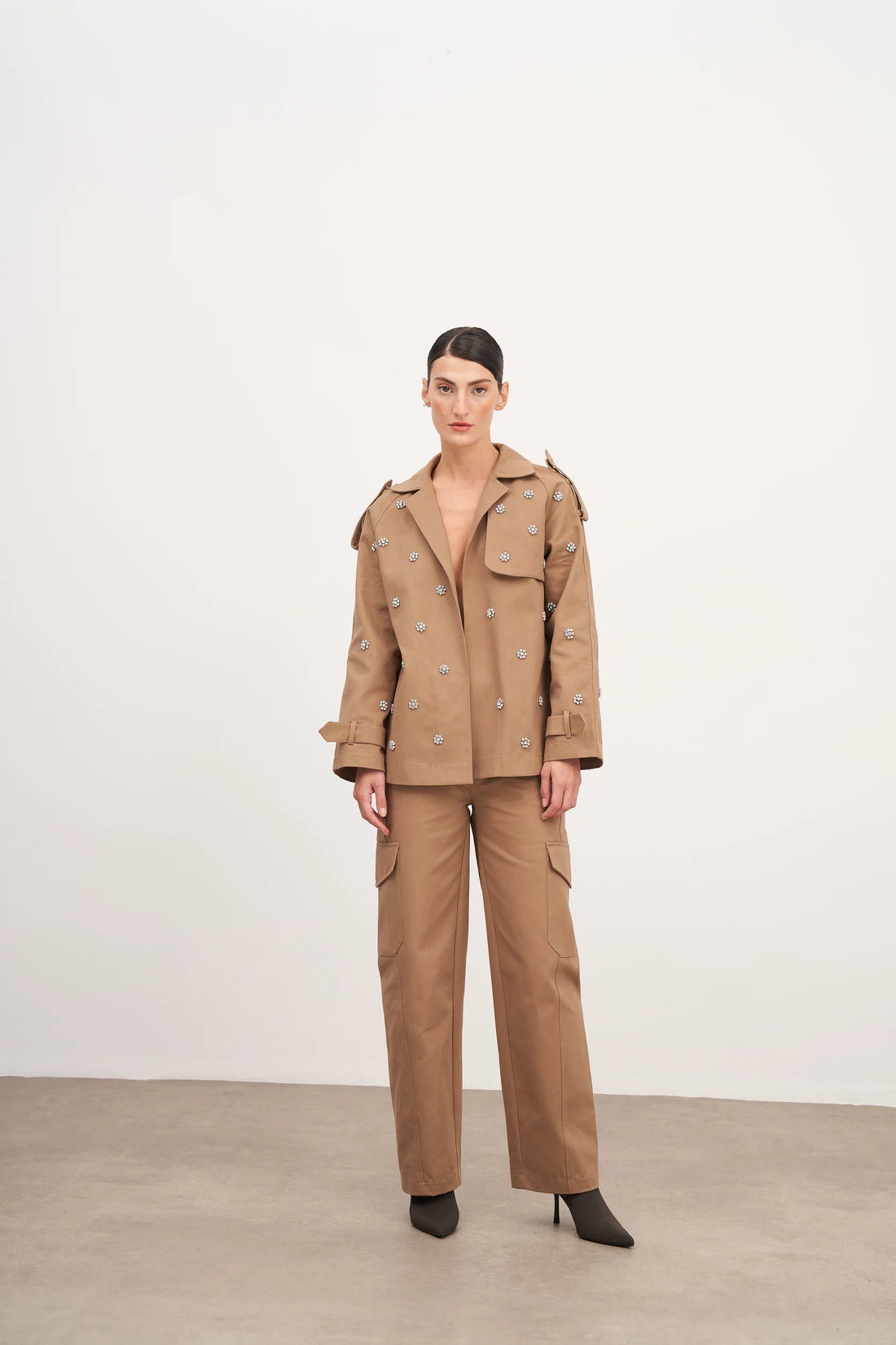 Taş İşlemeli Kanvas Ceket