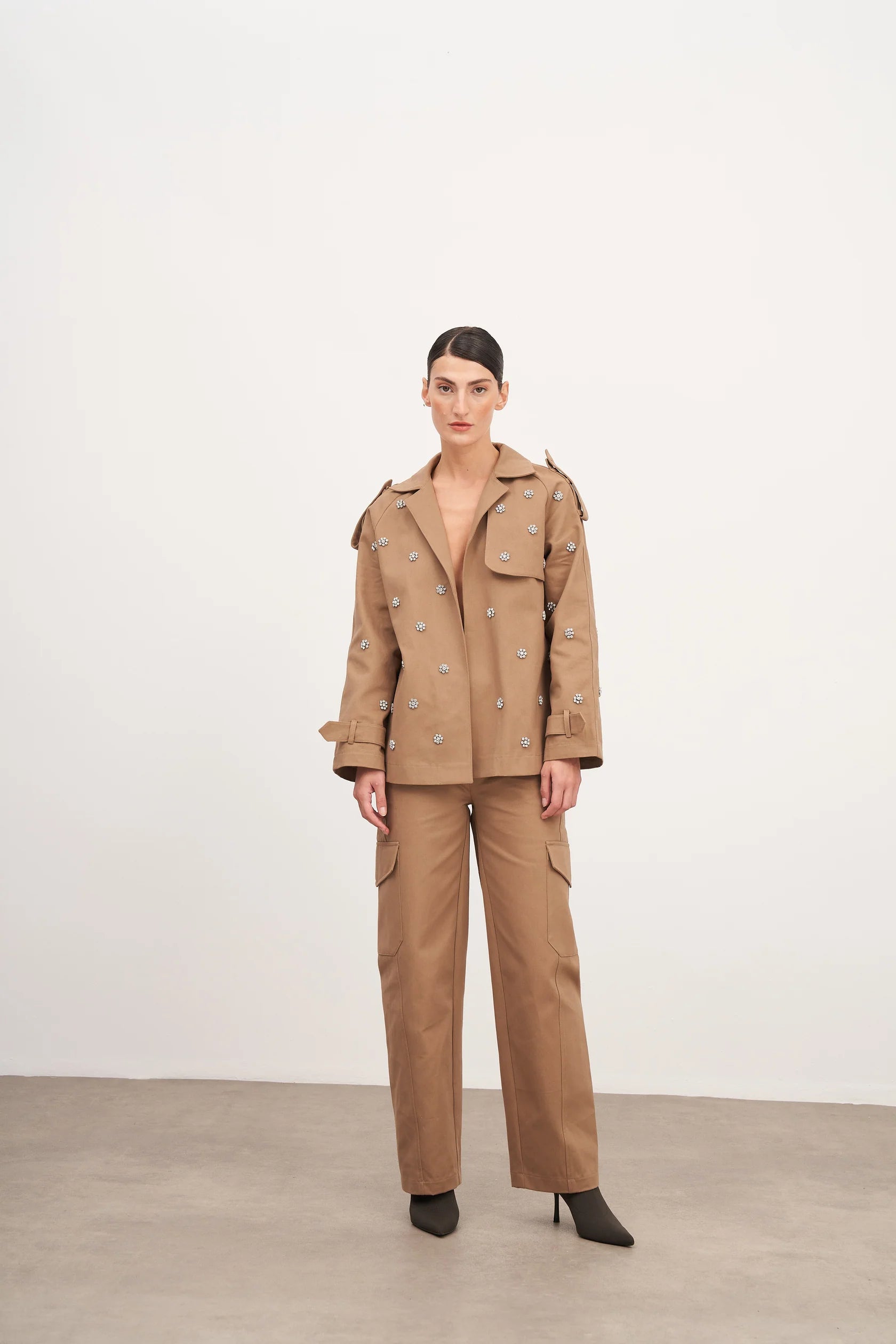 Taş İşlemeli Kanvas Ceket