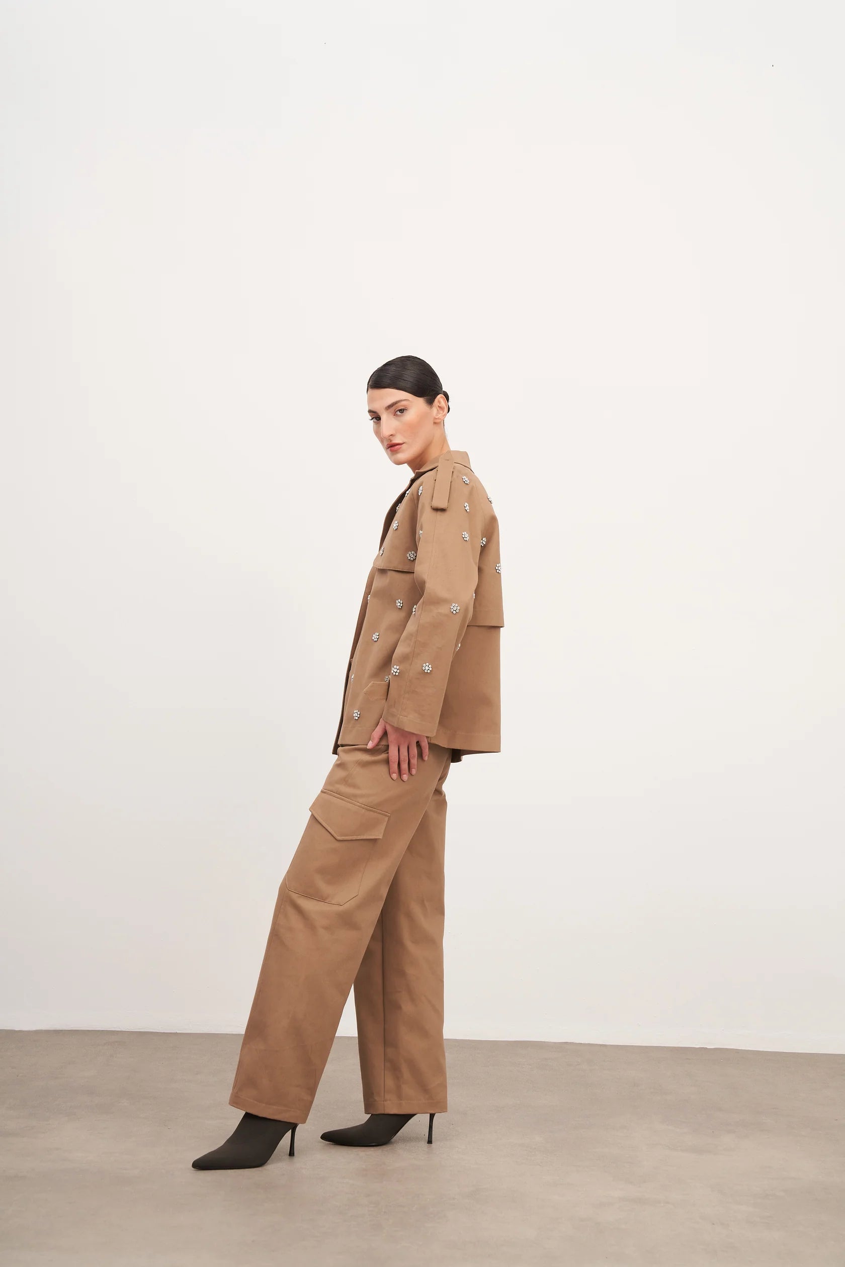 Taş İşlemeli Kanvas Ceket