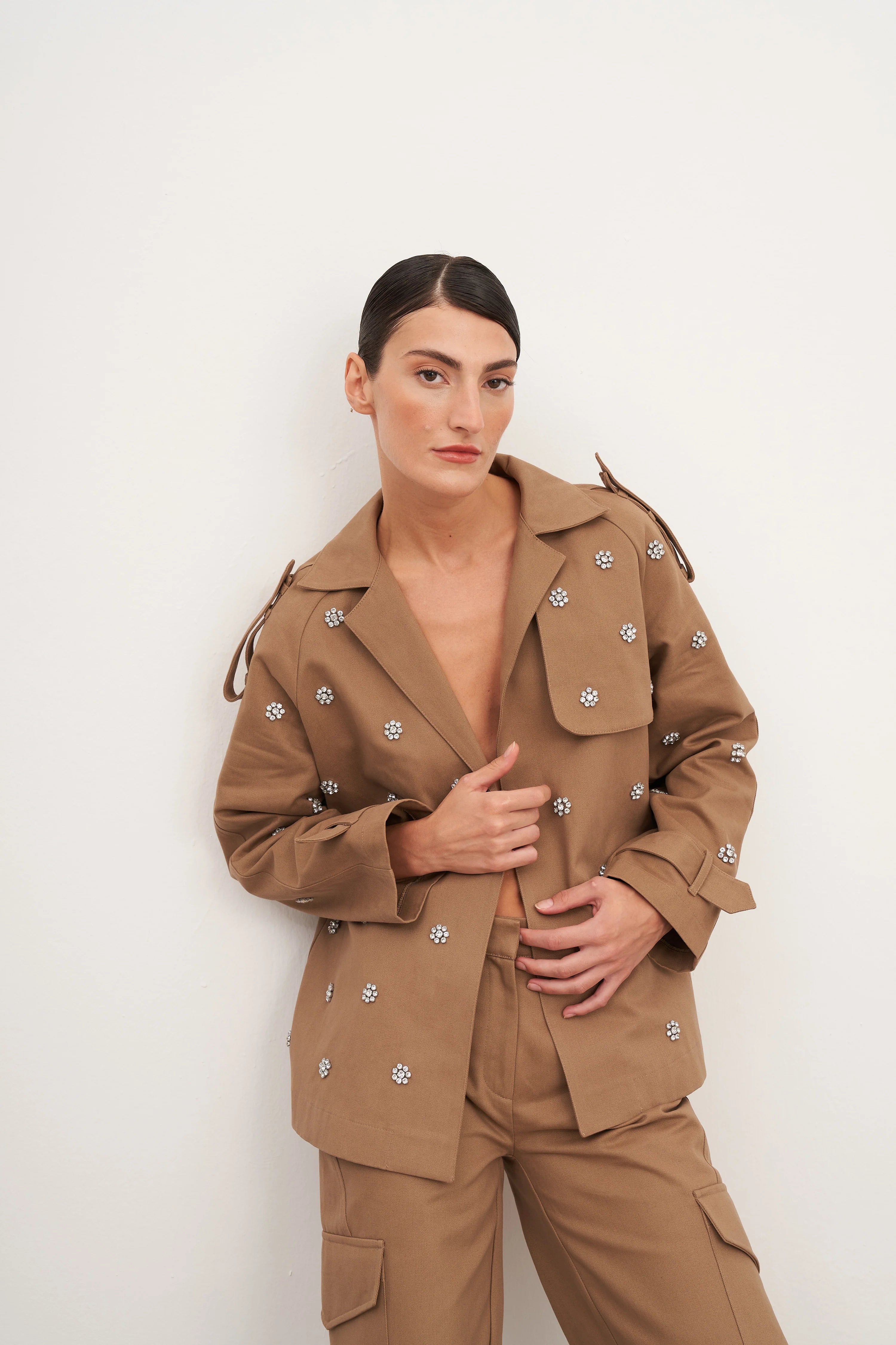 Taş İşlemeli Kanvas Ceket