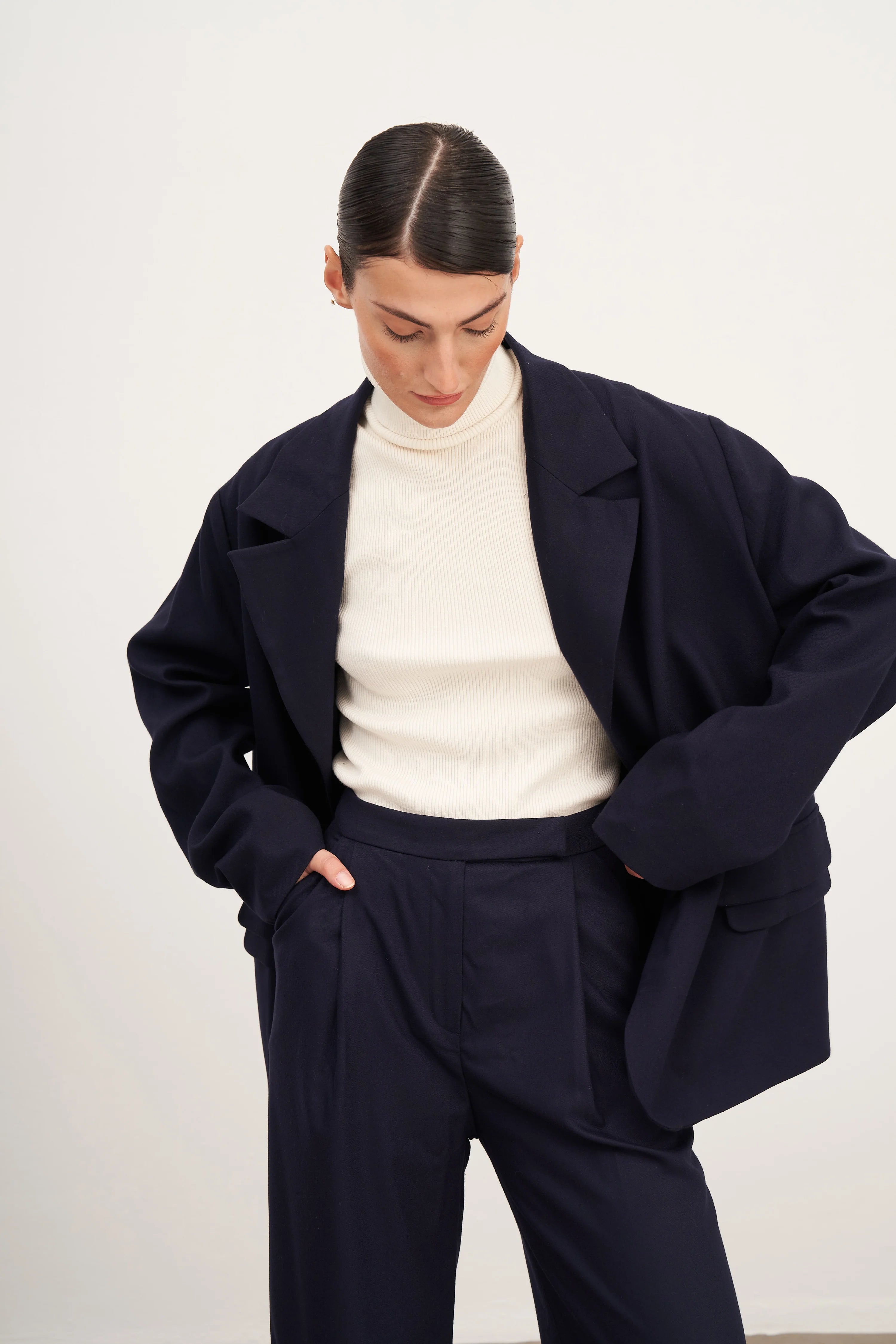 Yün Görünümlü Oversized Blazer Ceket