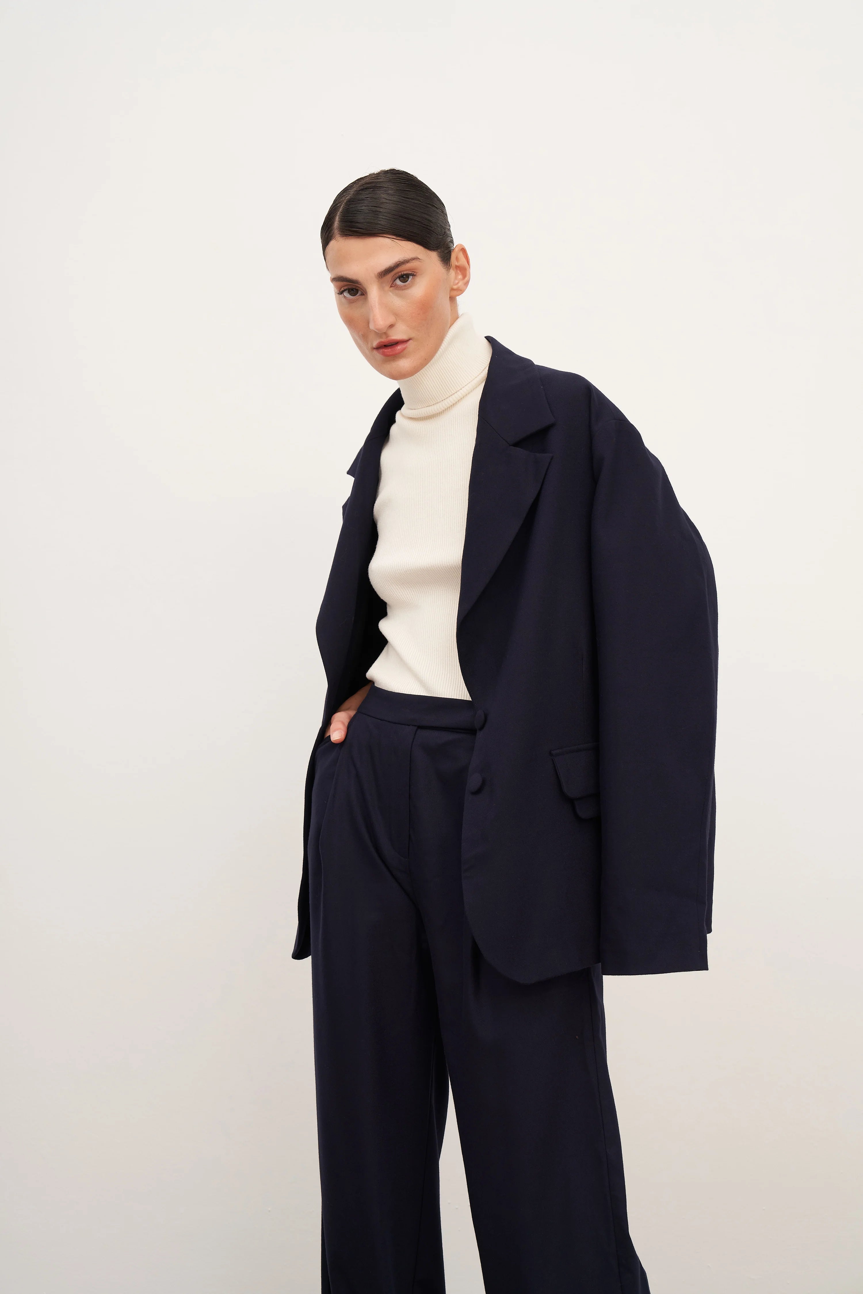Yün Görünümlü Oversized Blazer Ceket