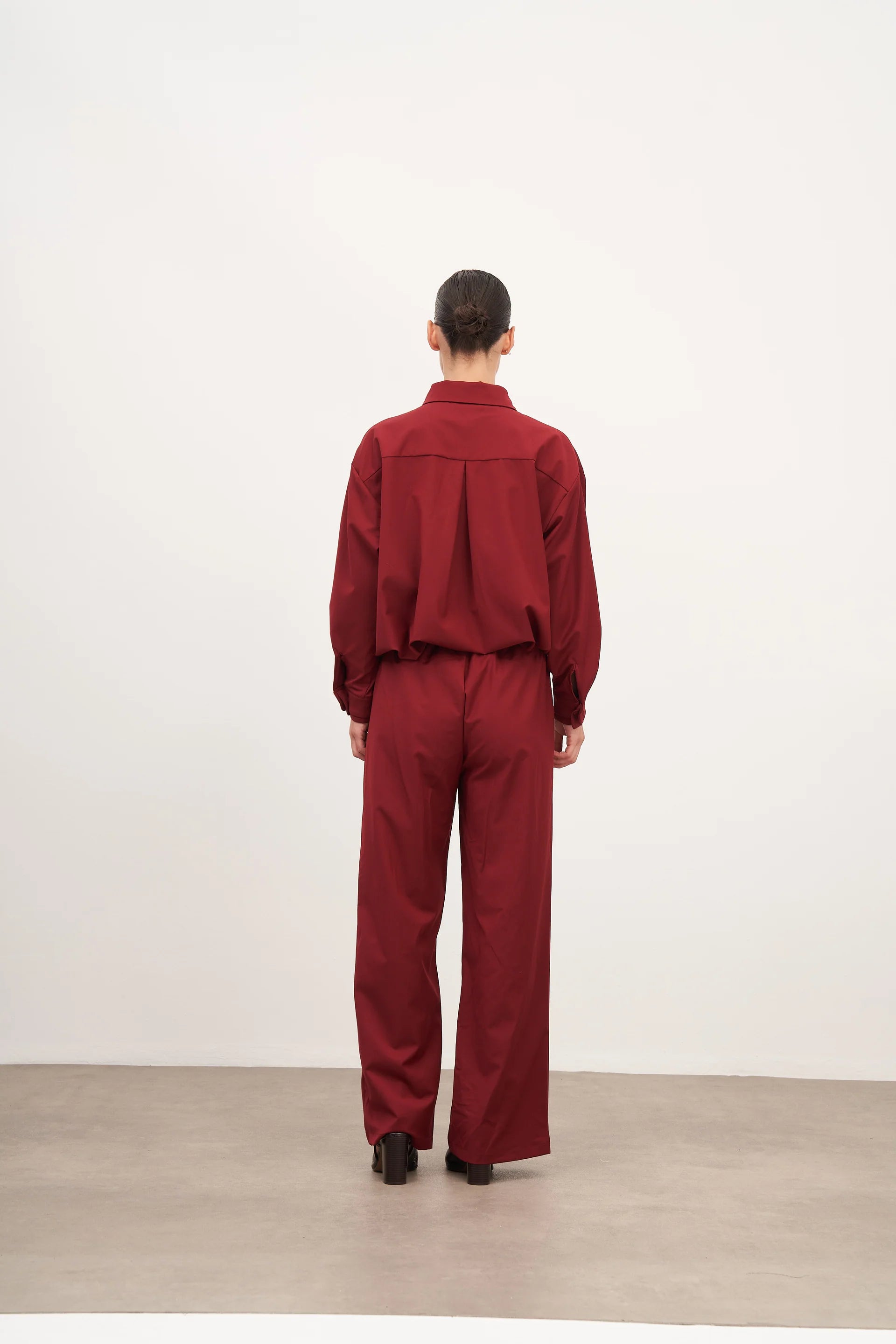 Kırmızı Taş İşlemeli Oversized Gömlek