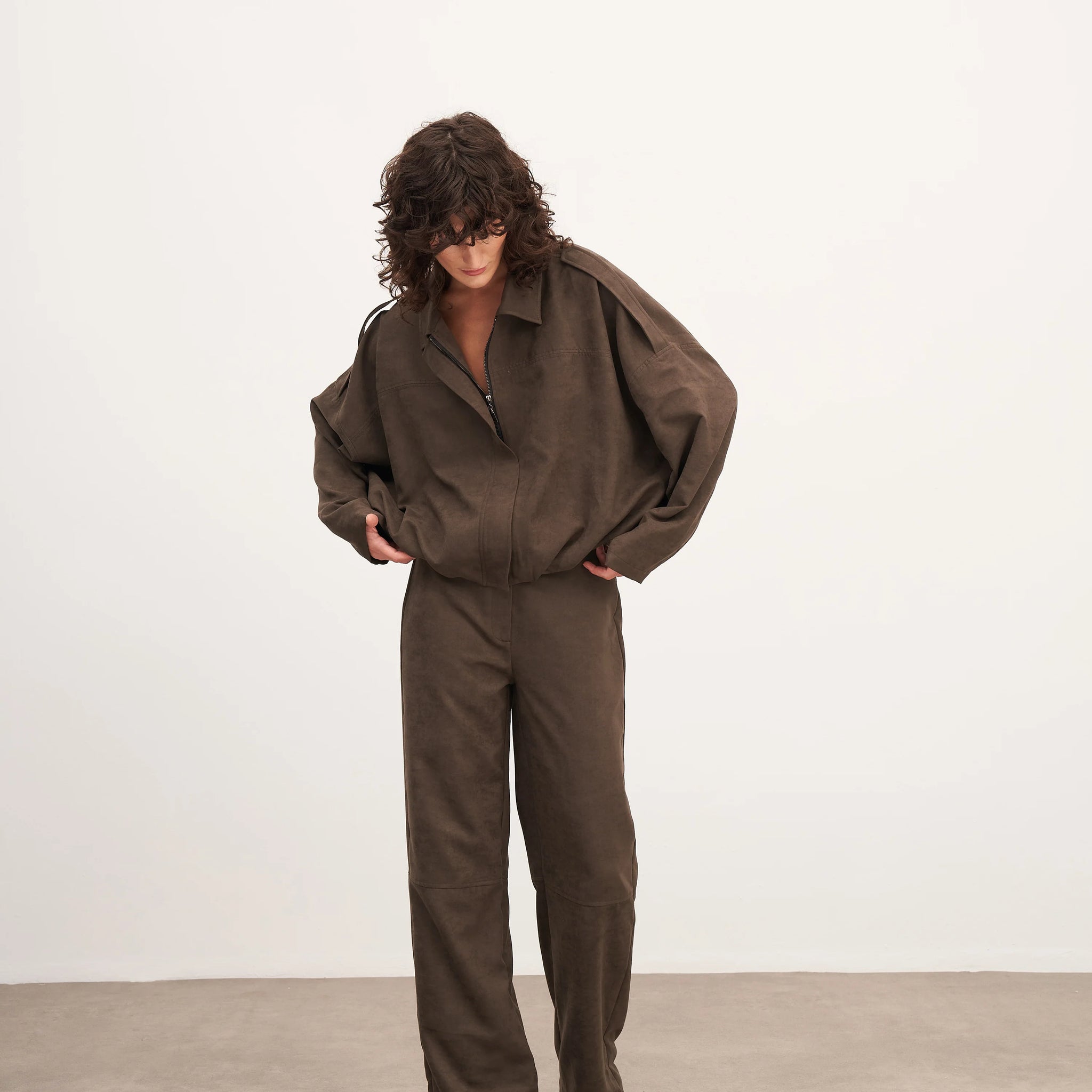 Haki Süet Balon Form Ceket